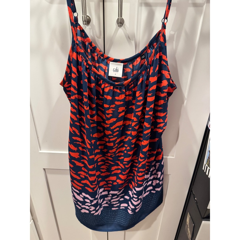 Cabi Women Navy Blue Red Abstract Brushstroke Print Cami Tank Top Large